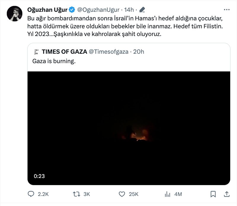 oguzhan ugur dan israil saldirilarina sert tepki